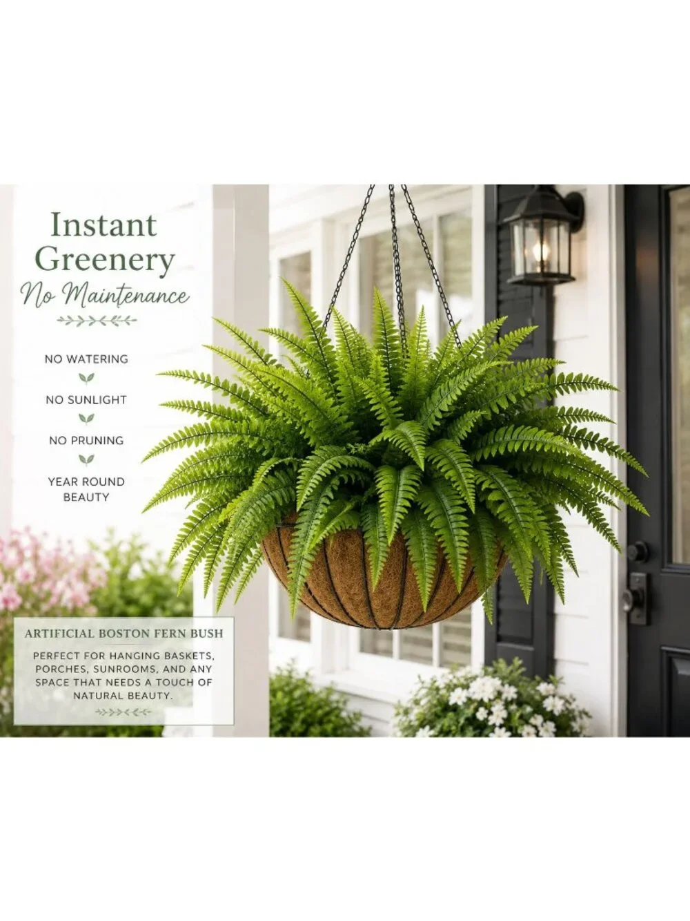 Artificial Boston Fern Bush 20 Inch Faux Fern Plant Hanging Basket Filler Plante